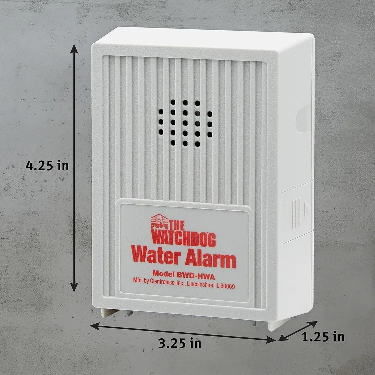 Maker listing graphic for the Basement Watchdog water alarm showing the alarm body and detachable sensor