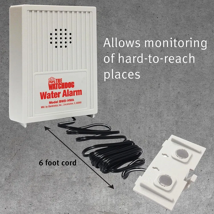Maker listing graphic showing suggested Basement Watchdog water alarm placements around the home