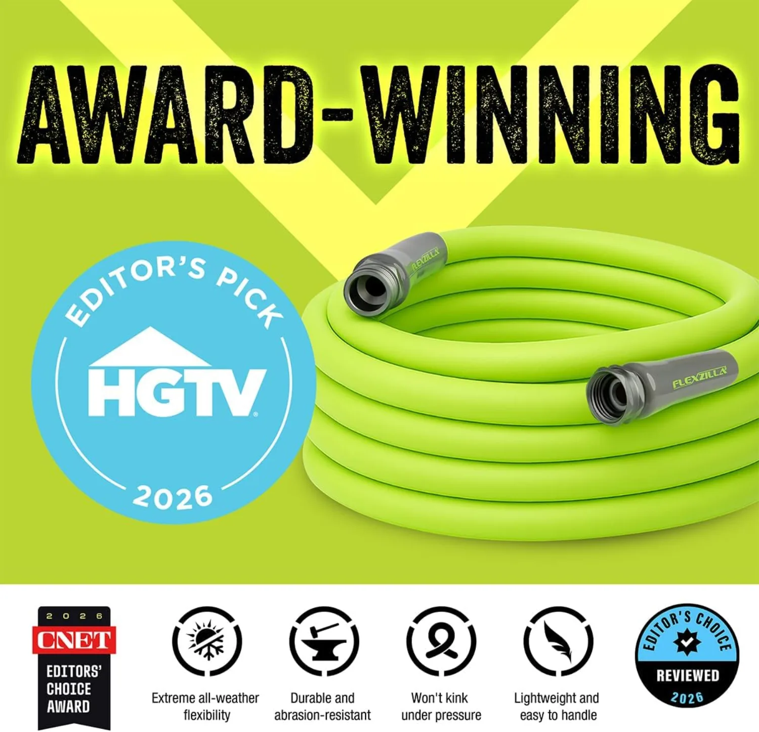 The maker's award graphic citing HGTV Editor's Pick 2026 and CNET Editors' Choice 2026 with feature icons